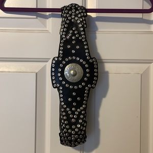 BoHo style metal and black leather studded belt.